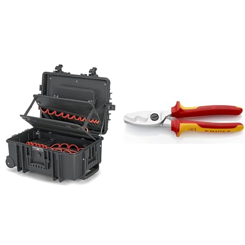 KNIPEX 00 21 37 LE Werkzeugkoffer "Robust45 Move" Werkzeug-Trolley | Rollkoffer leer & Kabelschere mit Doppelschneide verchromt, isoliert mit Mehrkomponenten-Hüllen, VDE-geprüft 200 mm 95 16 200 von Knipex