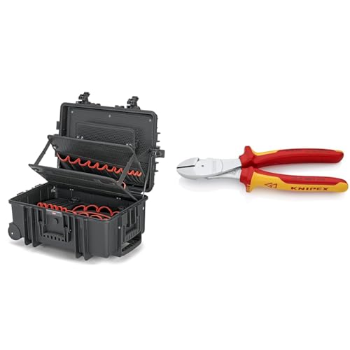 KNIPEX 00 21 37 LE Werkzeugkoffer "Robust45 Move" Werkzeug-Trolley | Rollkoffer leer & Kraft-Seitenschneider, verchromt, 200 mm, VDE von Knipex