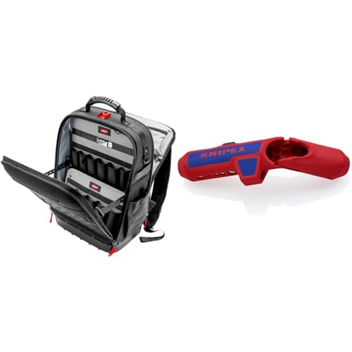 KNIPEX 00 21 50 LE Werkzeugrucksack Modular X18 leer & ErgoStrip® Universal-Abmantelungswerkzeug für Rechtshänder 135 mm 16 95 01 SB von Knipex