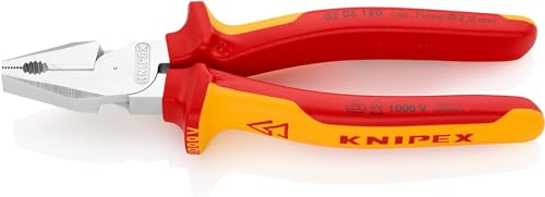 Knipex Kraft-Kombizange verchromt, isoliert mit Mehrkomponenten-Hüllen, VDE-geprüft 180 mm 02 06 180 von Knipex