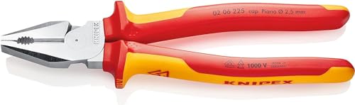 KNIPEX Kraft-Kombizange isoliert mit Mehrkomponenten-Hüllen, VDE-geprüft verchromt 225 mm, 02 06 225 von KNIPEX