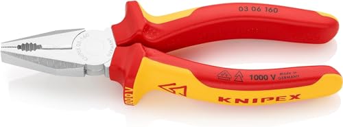 KNIPEX Kombizange isoliert mit Mehrkomponenten-Hüllen, VDE-geprüft verchromt 160 mm, 03 06 160 von KNIPEX