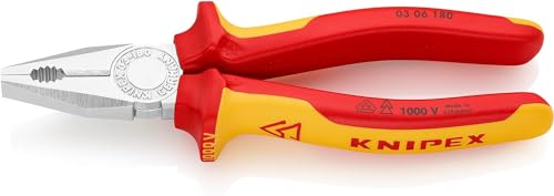 KNIPEX Kombizange isoliert mit Mehrkomponenten-Hüllen, VDE-geprüft verchromt 180 mm, 03 06 180 von KNIPEX