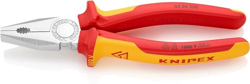 KNIPEX Kombizange isoliert mit Mehrkomponenten-Hüllen, VDE-geprüft verchromt 200 mm, 03 06 200 von KNIPEX