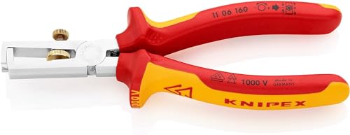 KNIPEX Abisolierzange mit Öffnungsfeder, universal isoliert mit Mehrkomponenten-Hüllen, VDE-geprüft verchromt 160 mm, 11 06 160 von KNIPEX