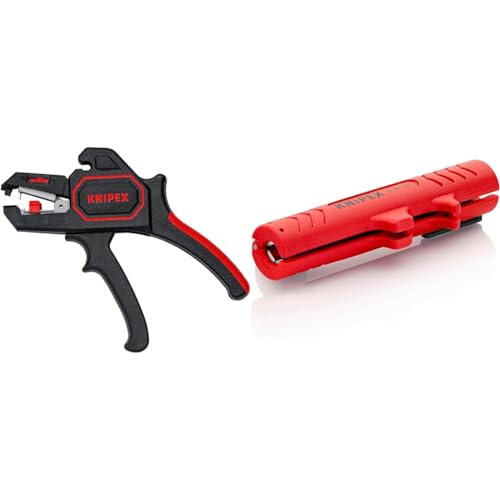 KNIPEX 12 62 180 Automatische Abisolierzange 180 mm, Schwarz & Universal-Abmantelungswerkzeug (125 mm) 16 80 125 SB, Rot von Knipex