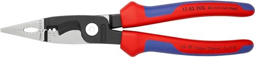 KNIPEX Elektro-Installationszange mit Mehrkomponenten-Hüllen schwarz atramentiert 200 mm, 13 82 200 von KNIPEX