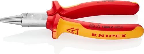 Knipex Rundzange verchromt, isoliert mit Mehrkomponenten-Hüllen, VDE-geprüft 160 mm 22 06 160 von Knipex