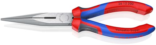 KNIPEX Flachrundzange mit Schneide, 200 mm, Chrom-Vanadium Stahl, formstabil bei Verwindung durch elastische Spitze, Flachzange, 26 12 200 von KNIPEX