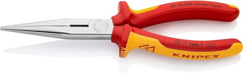 KNIPEX Flachrundzange mit Schneide, verchromt, 200 mm, Chrom-Vanadium Stahl, VDE, formstabil bei Verwindung durch elastische Spitze, 26 16 200 von KNIPEX