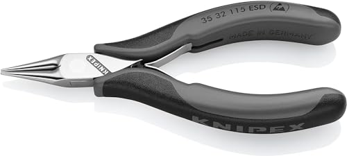 KNIPEX Elektronik-Greifzange ESD mit durchgestecktem Gelenk mit Mehrkomponenten-Hüllen 115 mm, 35 32 115 ESD von KNIPEX