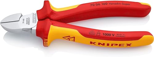 KNIPEX Seitenschneider isoliert mit Mehrkomponenten-Hüllen, VDE-geprüft verchromt 160 mm, 70 06 160 von KNIPEX