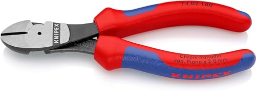 KNIPEX Kraft-Seitenschneider mit Mehrkomponenten-Hüllen schwarz atramentiert 160 mm, 74 02 160 von KNIPEX