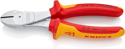 Knipex Kraft-Seitenschneider verchromt, isoliert mit Mehrkomponenten-Hüllen, VDE-geprüft 180 mm 74 06 180 von Knipex