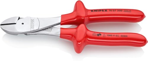 Knipex Kraft-Seitenschneider verchromt, tauchisoliert, VDE-geprüft 200 mm 74 07 200 von Knipex