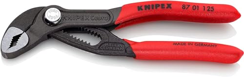 KNIPEX Cobra Mini-Wasserpumpenzange, 125 mm, Muttern bis 27 mm, Rohre bis 30 mm, Feinverstellung per Knopfdruck, Rohrzange, EDC, 87 01 125 von KNIPEX