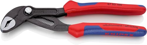 KNIPEX Cobra Wasserpumpenzange, 180 mm, Muttern bis 36 mm, Rohre bis 42 mm, Feinverstellung per Knopfdruck, Rohrzange, 87 02 180 von KNIPEX
