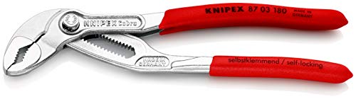 KNIPEX Cobra Hightech-Wasserpumpenzange mit rutschhemmendem Kunststoff überzogen verchromt 180 mm, 87 03 180 von KNIPEX