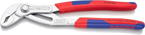 KNIPEX Cobra® Wasserpumpenzange, verchromt, 250 mm, Muttern bis 46 mm, Rohre bis 52 mm, Feinverstellung per Knopfdruck, 87 05 250 von Knipex