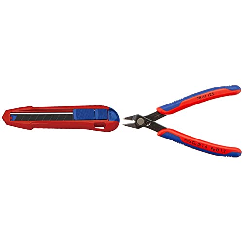 KNIPEX 90 10 165 BK CutiX® Universalmesser 165 mm & Electronic Super Knips, Elektronik-Seitenschneider für weiche Drähte und Lichtwellenleiter LWL, Rostschutz brüniert, 125 mm, 78 61 125, Rot/blau von Knipex