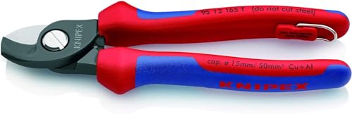 Knipex Kabelschere brüniert, mit Mehrkomponenten-Hüllen, mit Befestigungsöse zum Anbringen einer Absturzsicherung 165 mm 95 12 165 T von Knipex