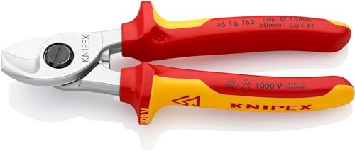 KNIPEX Kabelschere, 165 mm, VDE, für Cu- und AI-Kabel bis 15 mm (50 mm²), Einhandbedienung, Kabelschneider, 95 16 165 von Knipex