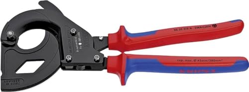 KNIPEX Kabelschneider (Ratschenprinzip) für stahlarmierte Kabel (SWA-Kabel) in Blister mit Mehrkomponenten-Hüllen schwarz lackiert 315, 95 32 315 A von KNIPEX