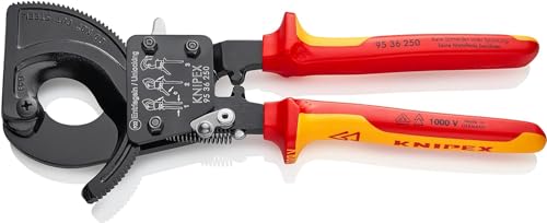 KNIPEX Kabelschneider mit Ratschenprinzip, 250 mm, VDE, für Cu- und AI-Kabel bis 32 mm (240 mm²), Kabelschere, 95 36 250 von Knipex