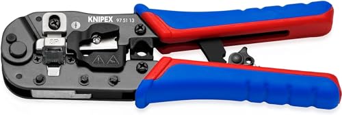KNIPEX Crimpzange für RJ45-Westernstecker mit Mehrkomponenten-Hüllen brüniert 190 mm, 97 51 13 von KNIPEX
