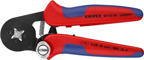 KNIPEX Selbsteinstellende Crimpzange für Aderendhülsen, 0,08-16 mm², Vierkant-Pressung, Aderendhülsenzange, Presszange, 97 53 04 von Knipex
