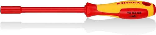 KNIPEX Steckschlüssel mit Schraubendreher-Griff isoliert mit Mehrkomponenten-Hüllen, VDE-geprüft brüniert 232 mm, 98 03 06 von KNIPEX