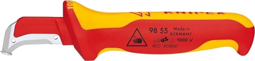 Knipex Abmantelungsmesser mit Gleitschuh isolierender Mehrkomponenten-Griff, VDE-geprüft 180 mm (SB-Karte/Blister) 98 55 SB von Knipex