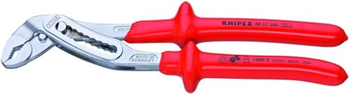 KNIPEX Alligator, VDE Wasserpumpenzange | Rohrzange, groß, Chrom-Vanadium mit tauchisolierten Griffen, Rostschutz verchromt, 300 mm, 88 07 300 von KNIPEX