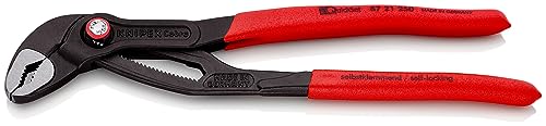 KNIPEX Cobra QuickSet Hightech-Wasserpumpenzange auf SB-Karte mit rutschhemmendem Kunststoff überzogen grau atramentiert 250 mm, 87 21 250 SB von KNIPEX