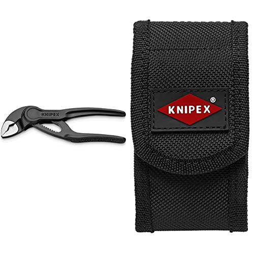 KNIPEX Cobra® XS, Mini-Wasserpumpenzange | Rohrzange, Edc-Mini,100 mm (SB-Karte/Blister), 87 00 100 BK & Gürteltasche XS für Knipex Cobra® XS und Zangenschlüssel XS leer 110 mm 00 19 72 XS LE von Knipex