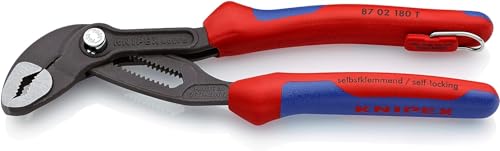 KNIPEX Cobra, Wasserpumpenzange | Rohrzange mit 2K-Griffen und Befestigungsöse, Chrom-Vanadium, atramentiert, 180 mm (SB-Karte/Blister), 87 02 180 T BK von Knipex