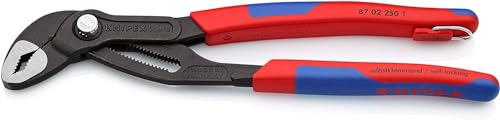 KNIPEX Cobra, Wasserpumpenzange | Rohrzange mit 2K-Griffen und Befestigungsöse, Chrom-Vanadium, atramentiert, 250 mm, 87 02 250 T von Knipex