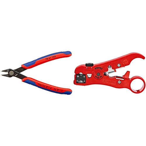 KNIPEX Electronic Super Knips (125 mm) 78 61 125 & Abisolierwerkzeug für Koaxial- und Datenkabel (125 mm) 16 60 06 SB (Produkt auf SB-Karte/im Blister) von Knipex