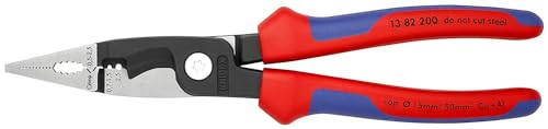 Knipex Elektro-Installationszange schwarz atramentiert, mit Mehrkomponenten-Hüllen 200 mm (SB-Karte/Blister) 13 82 200 SB von Knipex