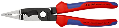 Knipex Elektro-Installationszange schwarz atramentiert, mit Mehrkomponenten-Hüllen 200 mm (SB-Karte/Blister) 13 82 200 SB von Knipex