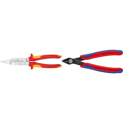 KNIPEX Elektro-Installationszange 1000V-isoliert (200 mm) 13 86 200 & Electronic Super Knips (125 mm) 78 61 125, Mehrfarbig von Knipex