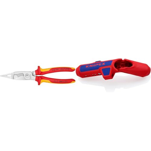 KNIPEX Elektro-Installationszange 1000V-isoliert (200 mm) 13 86 200 & ErgoStrip Universal-Abmantelungswerkzeug (135 mm) 16 95 01 SB von Knipex