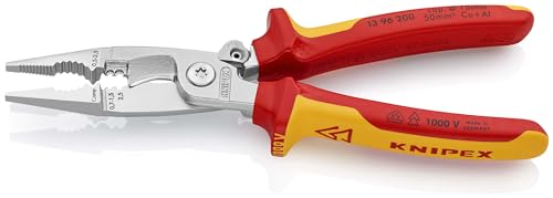 KNIPEX Elektro-Installationszange, VDE, Öffnungsfeder, Kabelschneiden, Abisolieren, Crimpen von Aderendhülsen, Greifen, Biegen, Multitool, 13 96 200 von Knipex