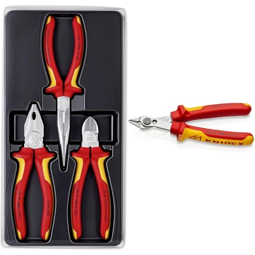 KNIPEX Elektro-Paket, 3-teilig, 160 bis 200 mm, VDE, Grundausstattung & Electronic Super Knips Elektronik-Seitenschneider, 125 mm von Knipex