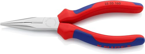 Knipex Flachrundzange mit Schneide (Radiozange) verchromt, mit Mehrkomponenten-Hüllen 160 mm (SB-Karte/Blister) 25 05 160 SB von Knipex