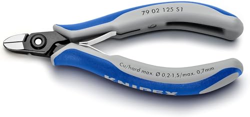 Knipex Präzisions-Elektronik-Seitenschneider z. B. zum Öffnen von Kunststoff-Kabelverbindern brüniert, mit Mehrkomponenten-Hüllen 125 mm 79 02 125 S1 von Knipex