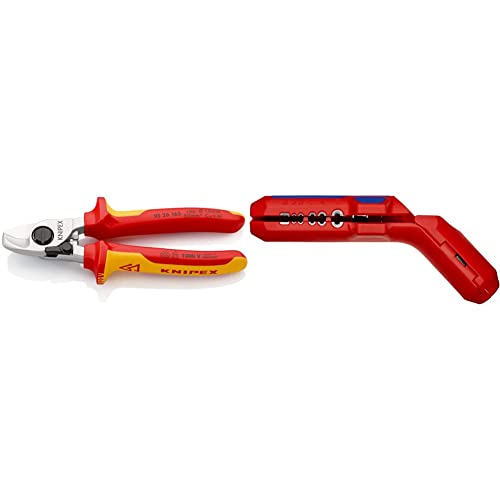 KNIPEX Kabelschere mit Öffnungsfeder 1000V-isoliert (165 mm) 95 26 165 & ErgoStrip Universal-Abmantelungswerkzeug (135 mm) 16 95 01 SB, Mehrfarbig von Knipex