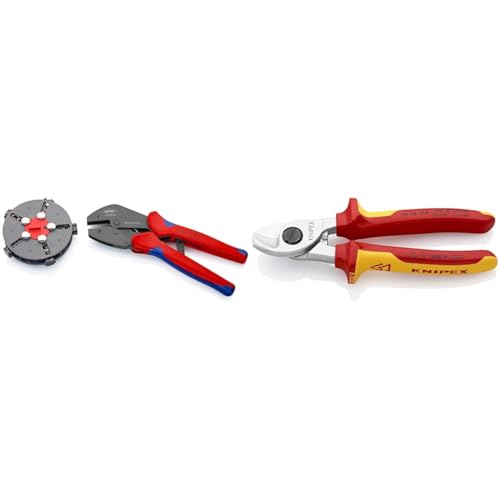 KNIPEX MultiCrimp® Crimpzange mit Wechselmagazin, 5 Crimpeinsätze & Kabelschere, 165 mm, VDE, für Cu- und AI-Kabel bis 15 mm (50 mm²), Einhandbedienung, Kabelschneider, 95 16 165 von Knipex