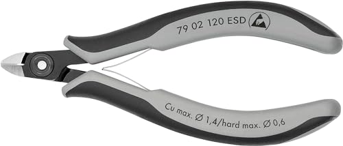 KNIPEX Präzisions-Elektronik-Seitenschneider ESD mit Mehrkomponenten-Hüllen brüniert 120 mm, 79 02 120 ESD von KNIPEX