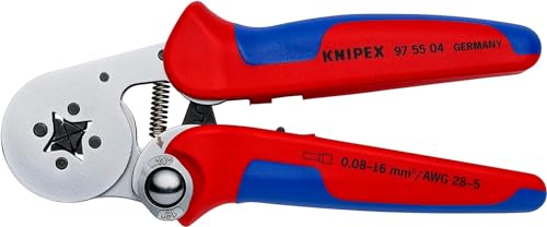 Knipex Selbsteinstellende Crimpzange für Aderendhülsen mit Seiteneinführung verchromt, mit Mehrkomponenten-Hüllen 180 mm (SB-Karte/Blister) 97 55 04 SB von Knipex